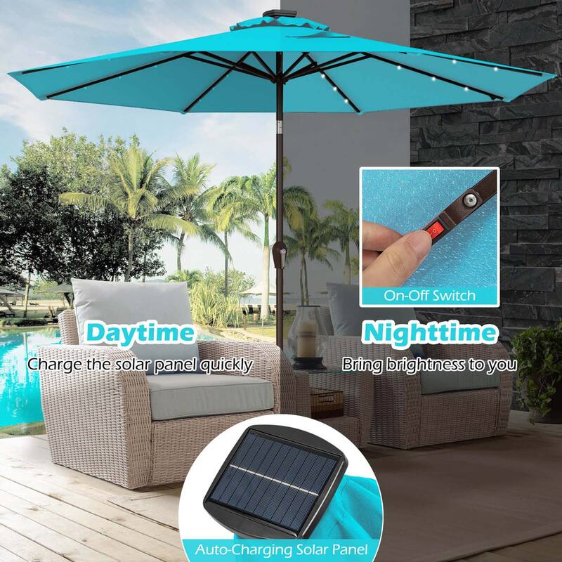 Costway 10' Solar LED Lighted Patio Market Umbrella Shade Tilt