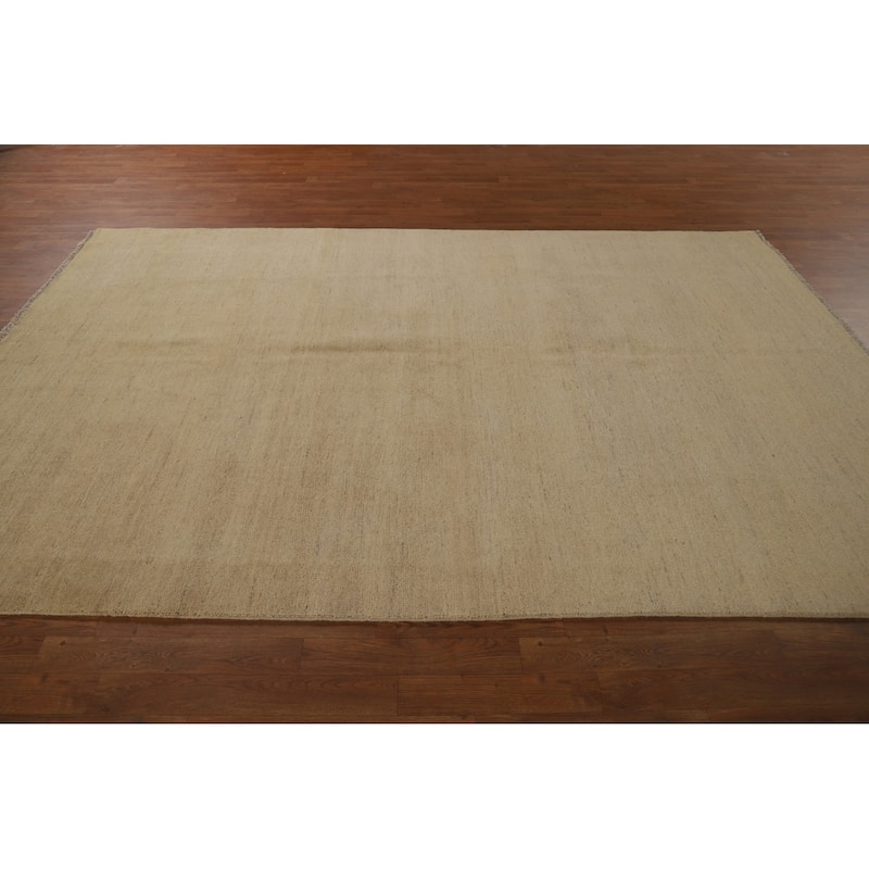 Modern Gabbeh Oriental Area Rug Handmade Beige Solid Wool Carpet - 6'5"x 9'8"