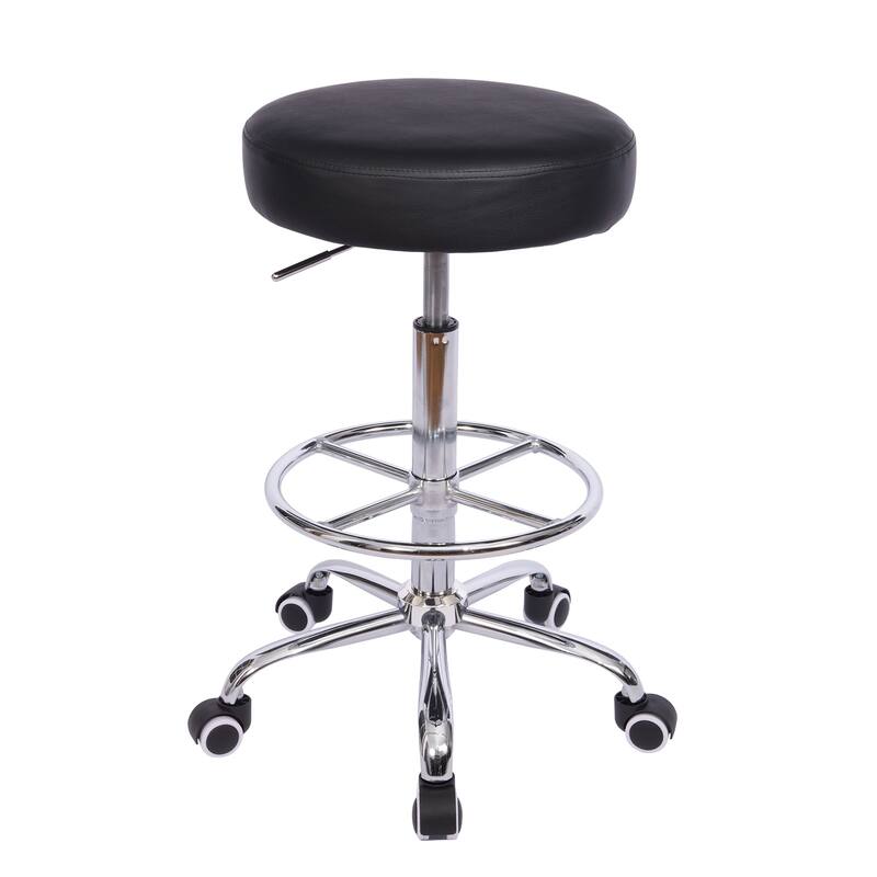 VECELO Round Drafting Stool Swivel Rolling Chair PU Leather Height Adjustable with Wheels Footrest Home Office Chair