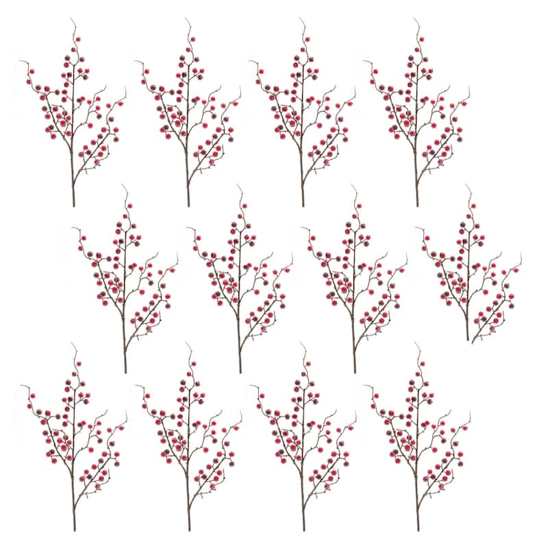 12 Piece Set Iced Berry Twig Christmas Artificial Sprays 27"