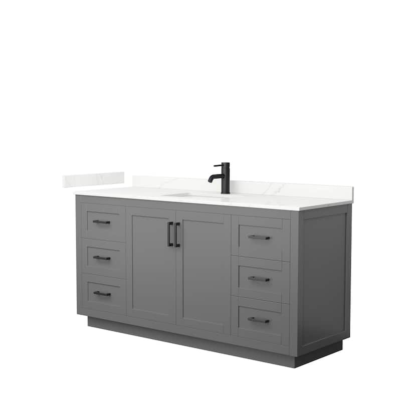 Miranda 66-inch Single Vanity, Quartz Top - Dark Gray, Black Trim, Giotto Quartz Top