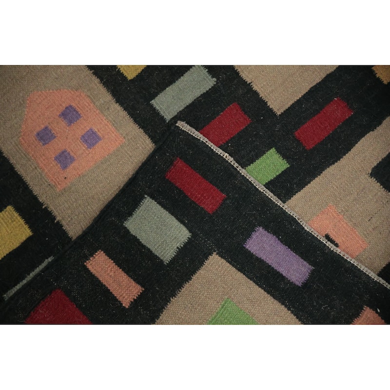 Hand Woven Oriental 100% Wool Carpet Southwestern Modern Brown Kilim Area Rug - 10' 6'' X 8' 6''