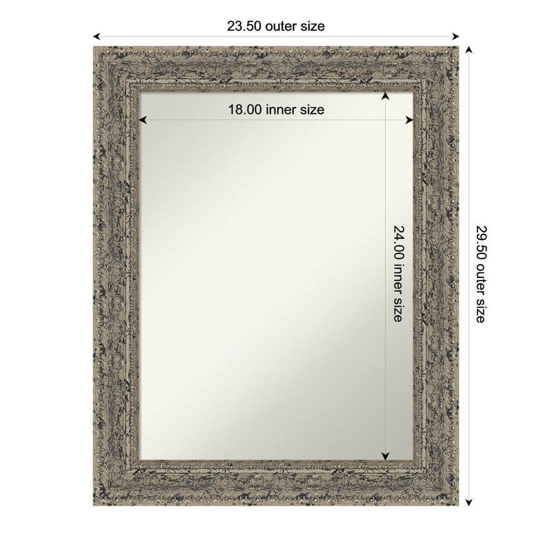 Attic Aged Non-Beveled Wood Framed Bathroom Vanity Wall Mirror - 24 x 30 in - Attic Aged Silver