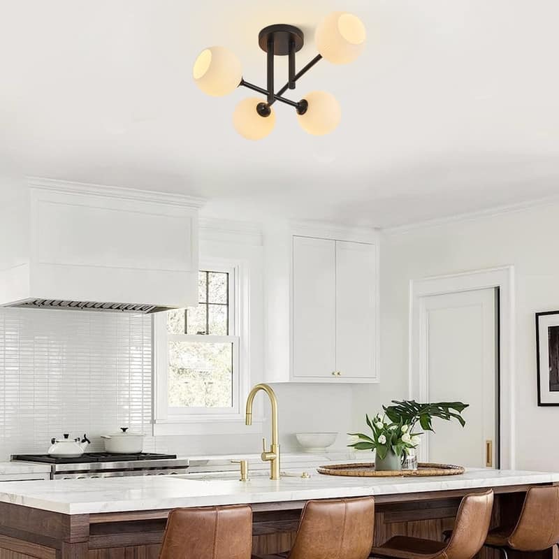 KAWOTI 4-light Modern Semi-flush Mount with Frosted White Ribbed Glass Shade - L23" * W18" * H9.63"