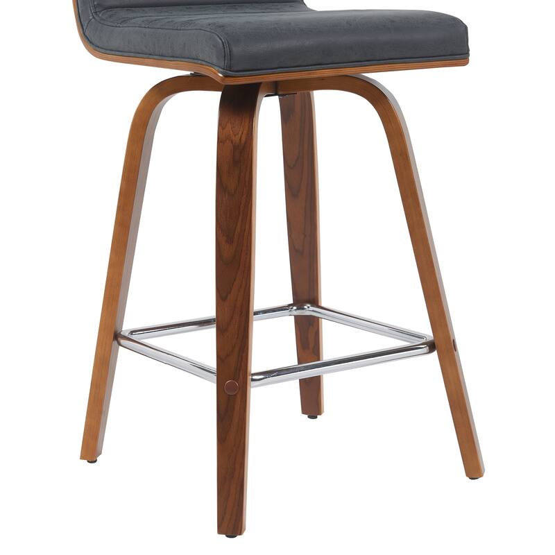 Skara Mid-Century Swivel Counter Stool, Upholstered Counter Height Chair with Bentwood Legs