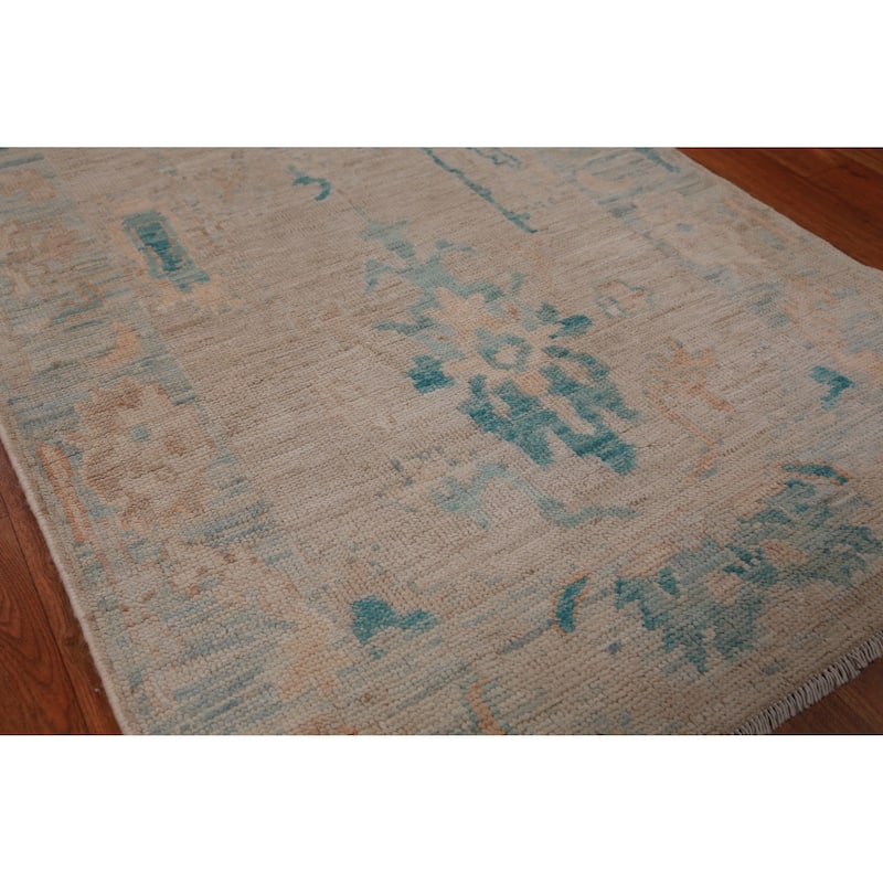 Hand Knotted Oriental 100% Wool Carpet Transitional Floral Beige & Ivories Oushak Runner Rug - 9' 10'' X 2' 8''