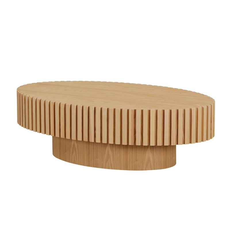 Modern Handcraft Drum Coffee Table Ellipse Coffee Table for Living Room,Oval Small Coffee Table with Sturdy Pedestal
