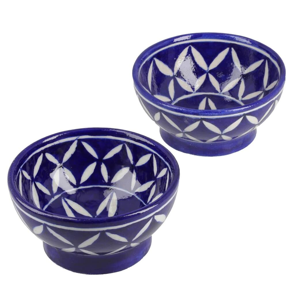 Set of 2 Art Pottery Handmade Flower and Leaf Pattern Crafted Ceramic - 5 inches