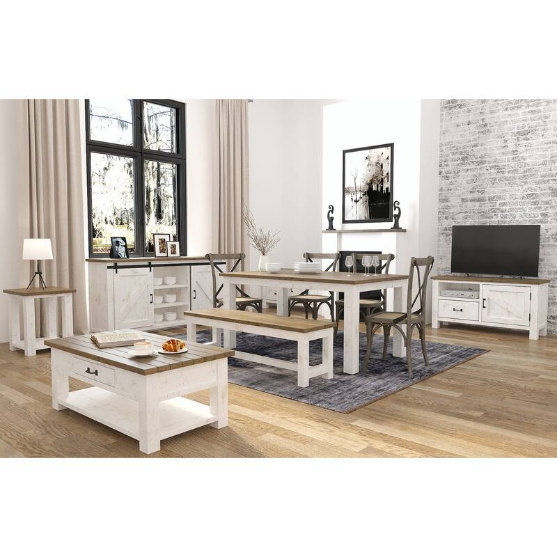 Laneta Reclaimed Pine Coffee Table, White/ Brown