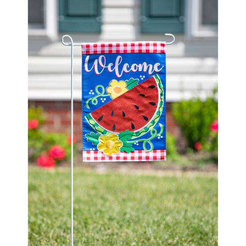 Watermelon Welcome Garden Applique Flag