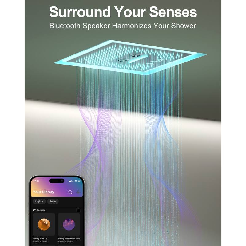 GRANDJOY LED Music Shower System 16" & 6" Dual Shower Heads with 6 Body Jets