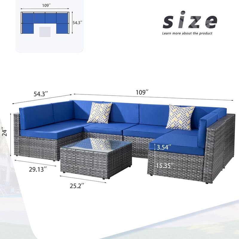Futzca 7 Pieces Outdoor Patio Sectional Sofa Couch