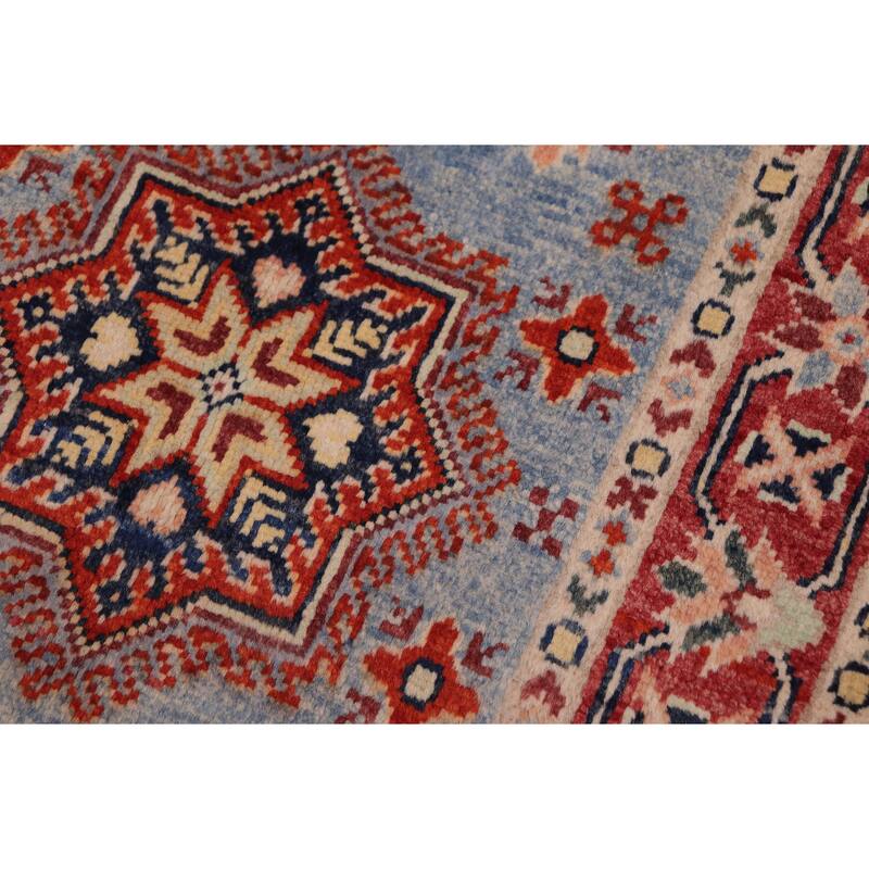 Southwestern Kazak Milo Light Blue/Red Wool Rug - 2'0'' x 3'0''