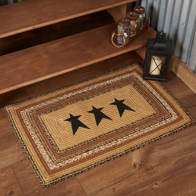 Kettle Grove Jute Rug Rect Stencil Stars w/ Pad 24x36 - 2' x 3' Rectangle - 2' x 3' Rectangle - Tan