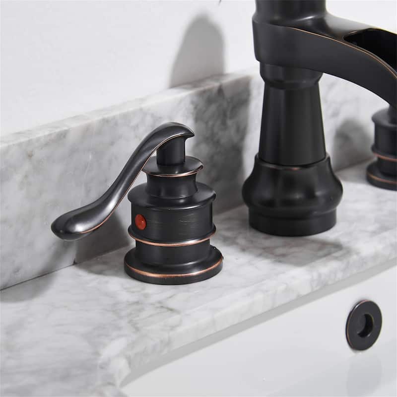 Double Handle Widespread Bathroom Faucet 8 Inch Waterfall Bathroom Sink Faucets 3 Holes Elegent Modern Basin Vanity Taps
