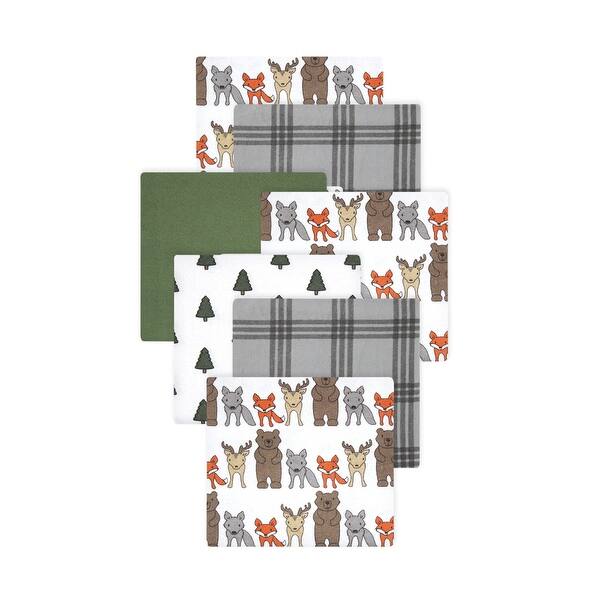 slide 1 of 1, Little Treasure Hudson Baby Boys Cotton Poly Flannel Receiving Blankets Multipack, Grey Wild Forest, 30x30 inches 30x30 inches - Grey Wild Forest
