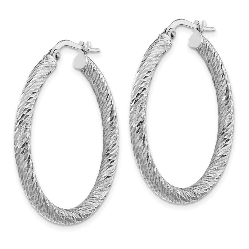 Curata 14k White Gold Sparkle Cut Round Hoop Earrings - 33.25x32.25mm