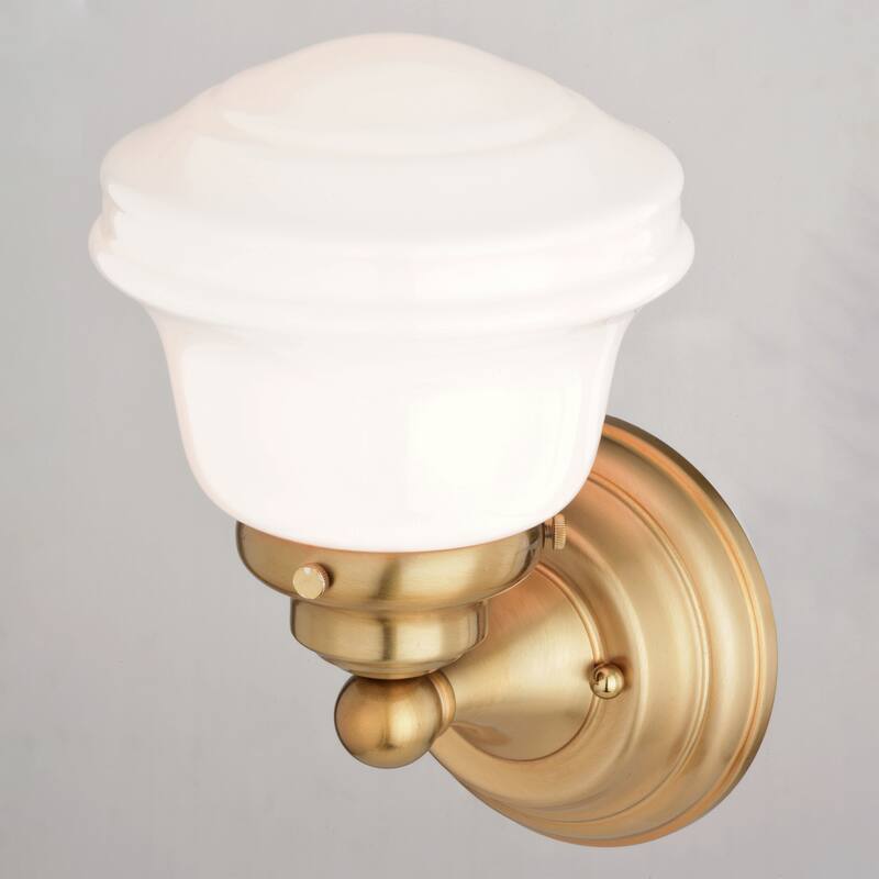 Huntley Gold Brass Bathroom Vanity Wall Light Fixture White Schoolhouse Glass