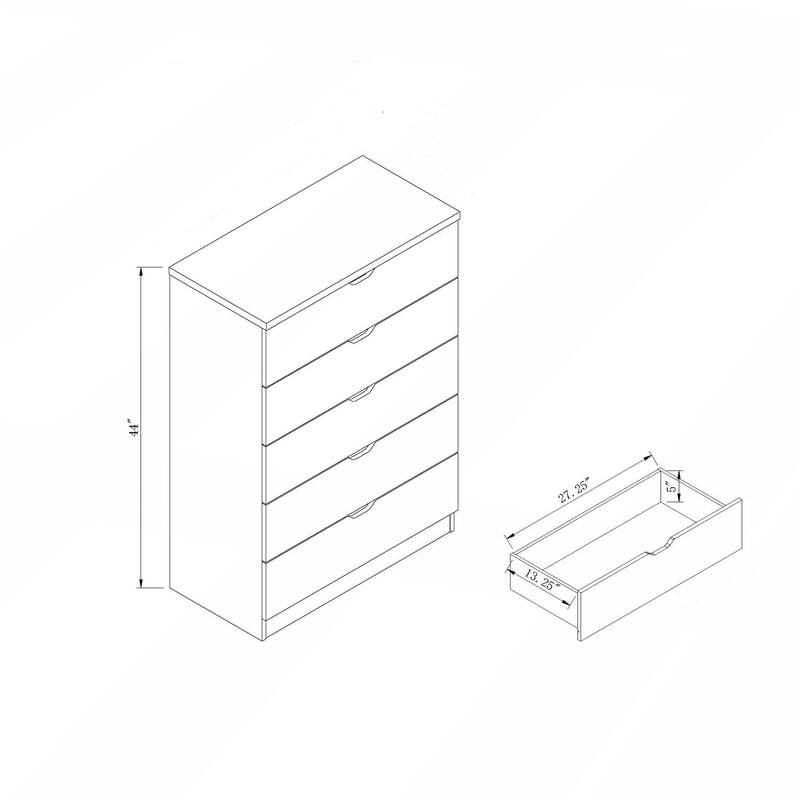 Modern Black Five Drawer Clothes and Storage Chest Cabinet