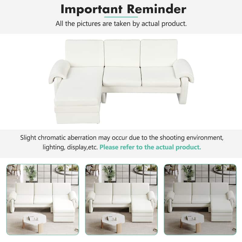 94.1" Convertible Futon Sofa Bed, Adjustable Backrest, Reversible Chaise, Detachable Pillows, Beige Chenille Upholstery
