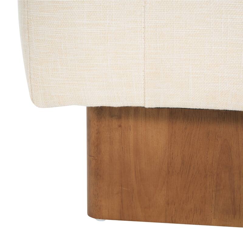 Rectangular Upholstered Ottoman Bench, Linen Tufted Modern Entryway Bench with Solid Wood Legs for Living Room, Bedroom