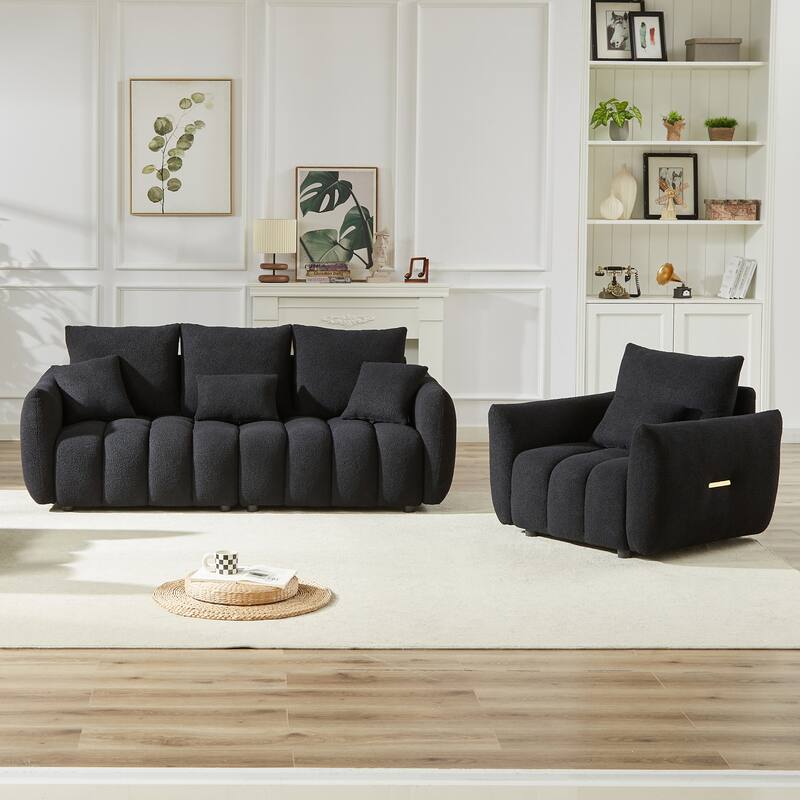 Deep Seat Single Sofa Armchair & Teddy 3 Seater Couch Combo Set