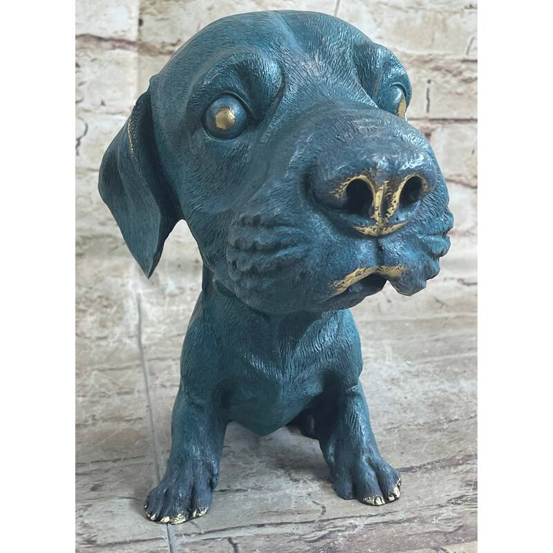 Bobble Head Style Labrador Retriever Puppy Dog Bronze Metal Figure Statue Art