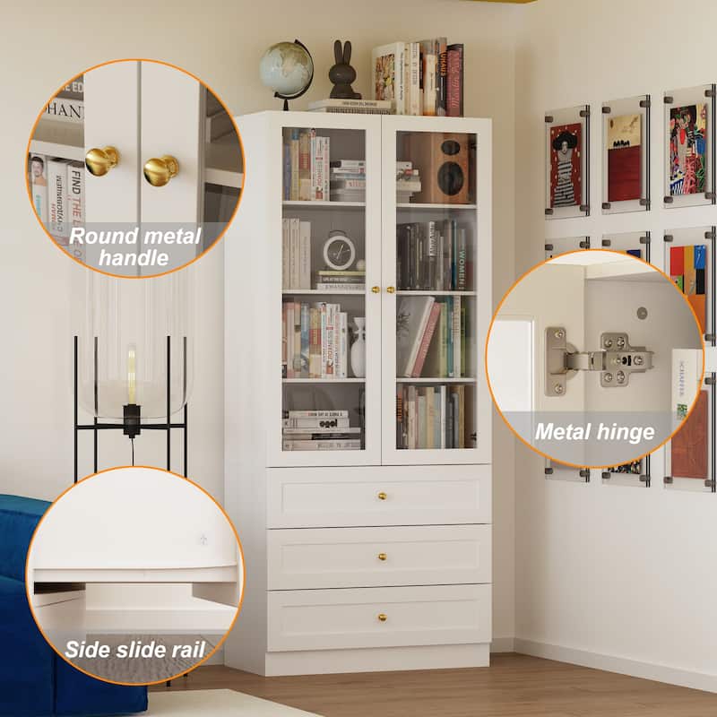 70.9" Storage Cabinet with Glass Doors Office Cabinet Display Cabinet