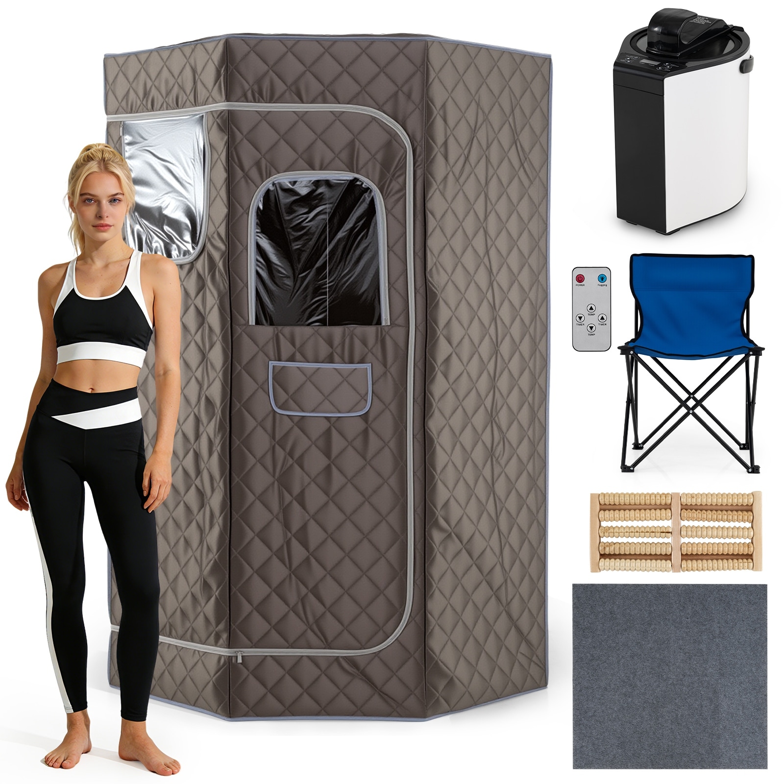 Gymax 3L Portable Steam Sauna Fast-Heat Pentagon Large-Size Sauna Box