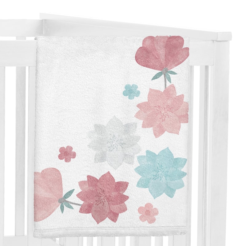 Floral Rose Flowers Girl Baby Monthly Milestone Blanket - Blush Pink Teal Aqua Blue Grey Pop Flower Boho Shabby Chic Watercolor
