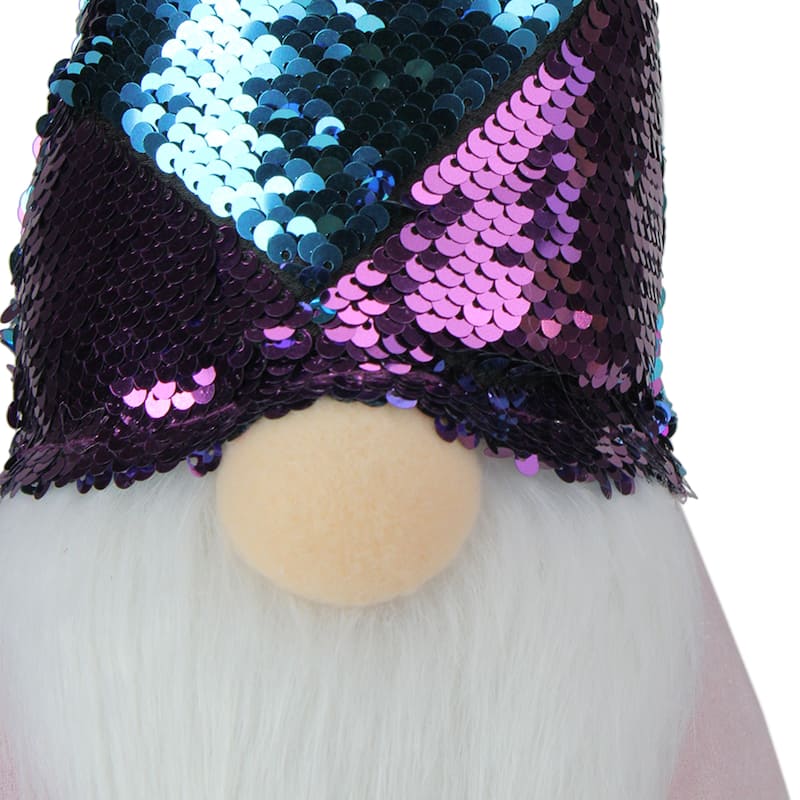 Gnome with Flip Sequin Hat Christmas Decoration - 17.5" - Purple and Blue