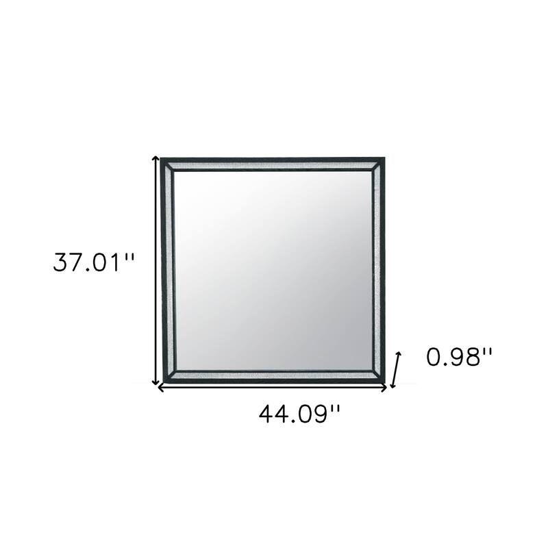HomeRoots 37" Black Faux Crystal And Wood Dresser Mount Framed Mirror - 44.09 in. x 37.01 in. x 0.98 in.