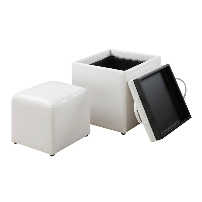 Single Ottoman with Stool - Compact Multi-Purpose Seating and Hidden Storage for Living Room, Bedroom, or Entryway Decor
