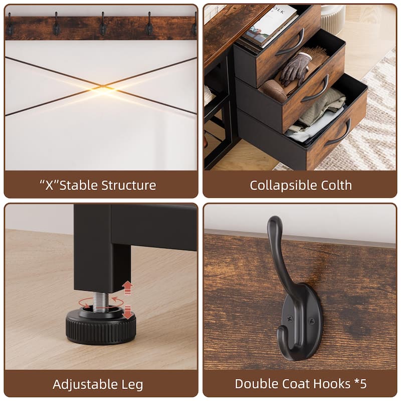 5-in-1Hall Tree Entryway Shoe Rack with 7 Hooks& 3 Drawers