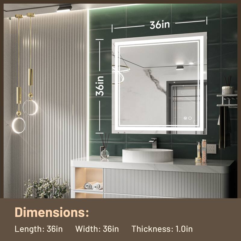 Keonjinn LED Front Light Bathroom Vanity Wall Mirror, 3 Color Temperatures, Anti-fog