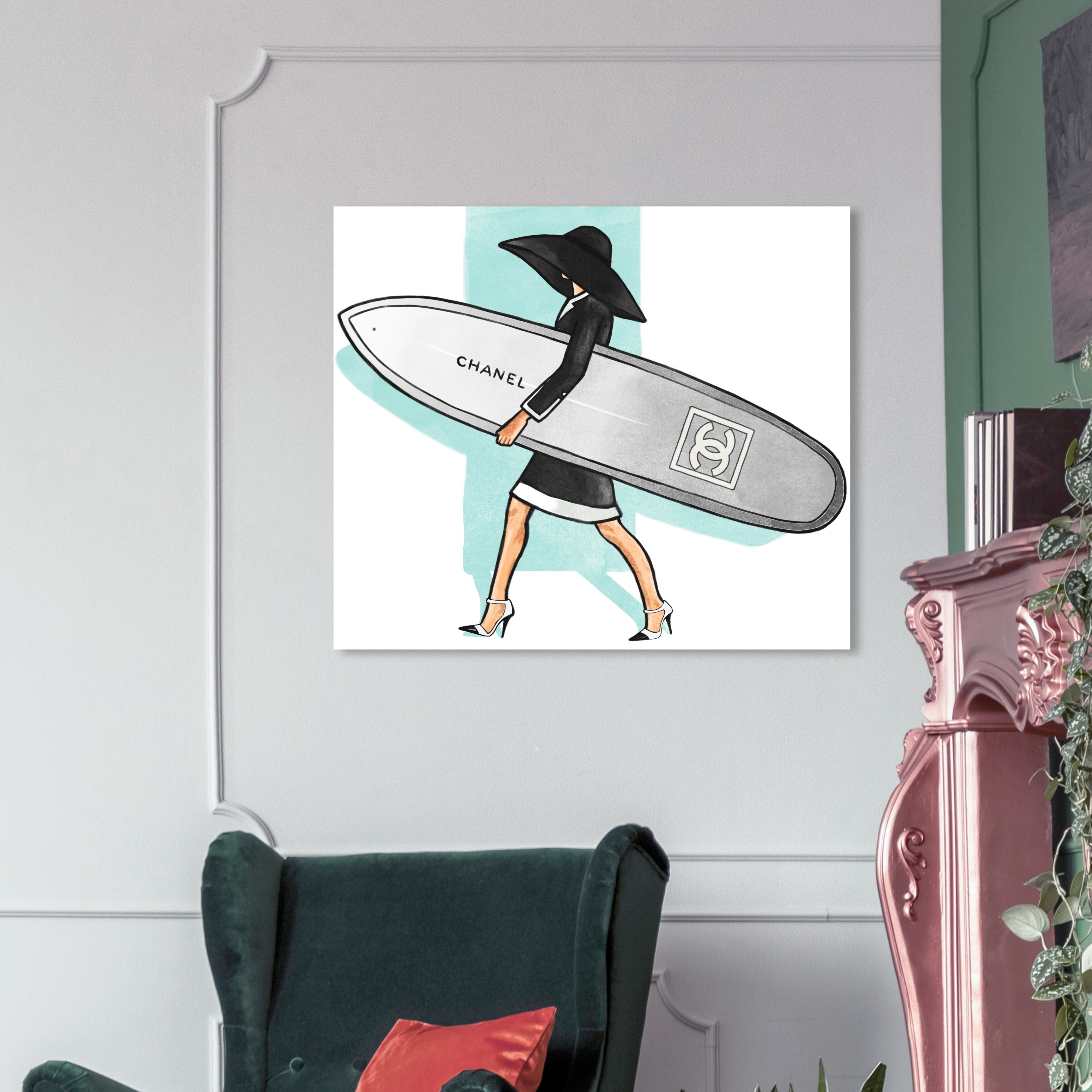 Oliver Gal Fashion and Glam Wall Art Canvas Prints 'Surfer Girl' Lifestyle  - Black, Gray - Bed Bath & Beyond - 30764826