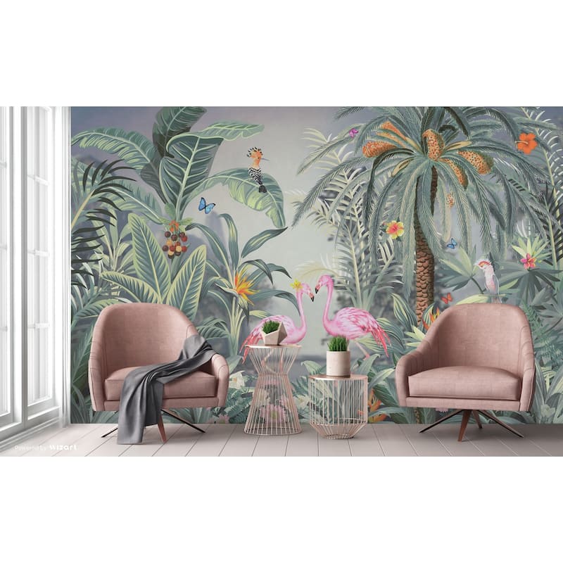 Vibrant Tropical Paradise Wallpaper Mural Flamingos Wildlife