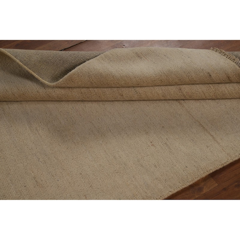 Gabbeh Modern Rug Handmade Beige Solid Wool Carpet - 4'2" x 5'10"