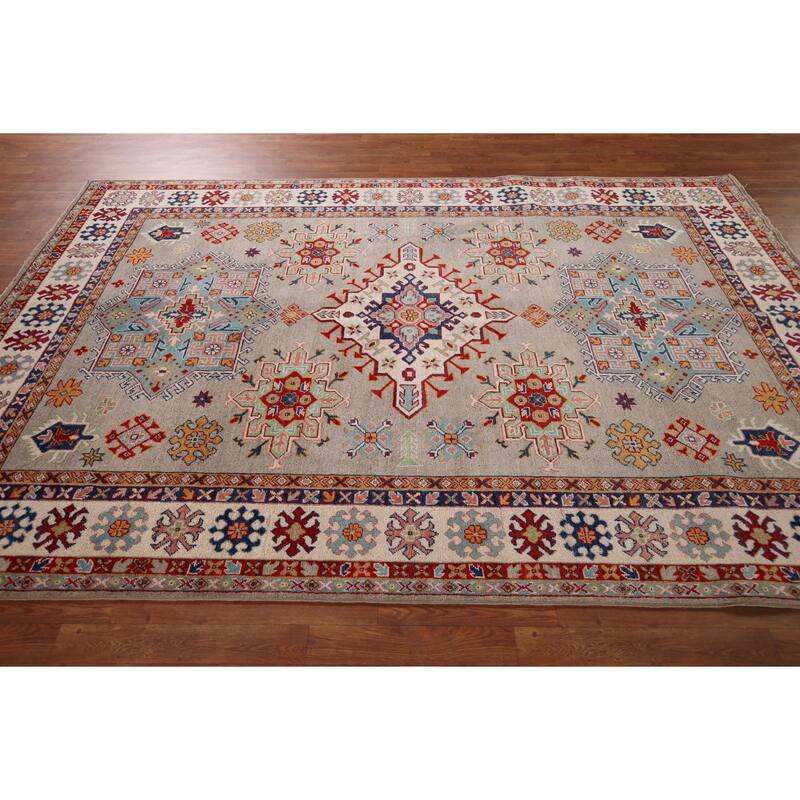 Beige Kazak Oriental Area Rug Hand-Knotted Bedroom Wool Carpet - 6'7" x 9'8"