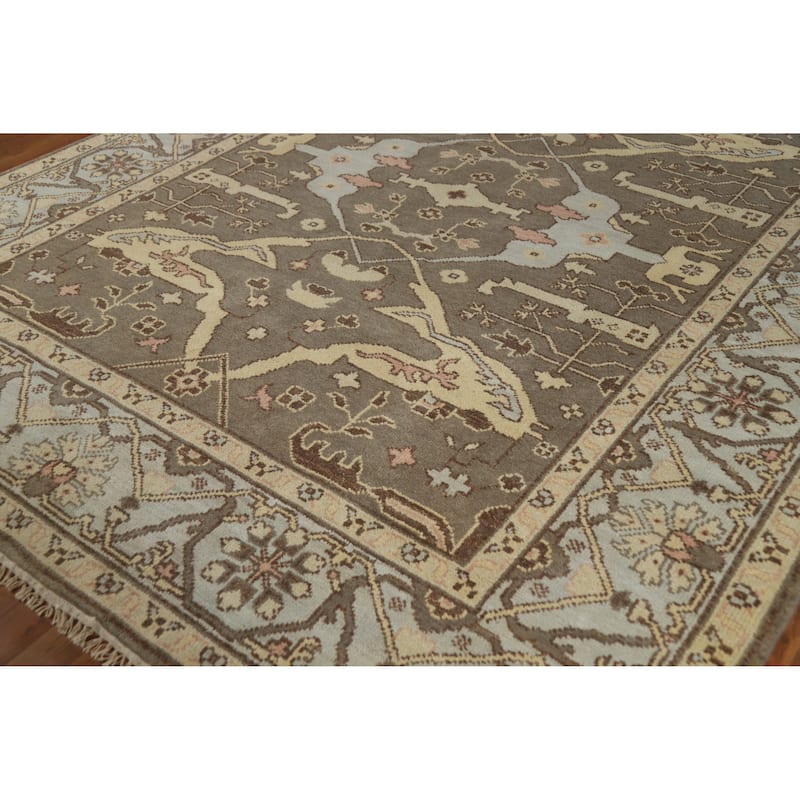 Earth Tone Oushak Indian Area Rug Hand-Knotted Brown Wool Carpet - 8'1" x 10'0"