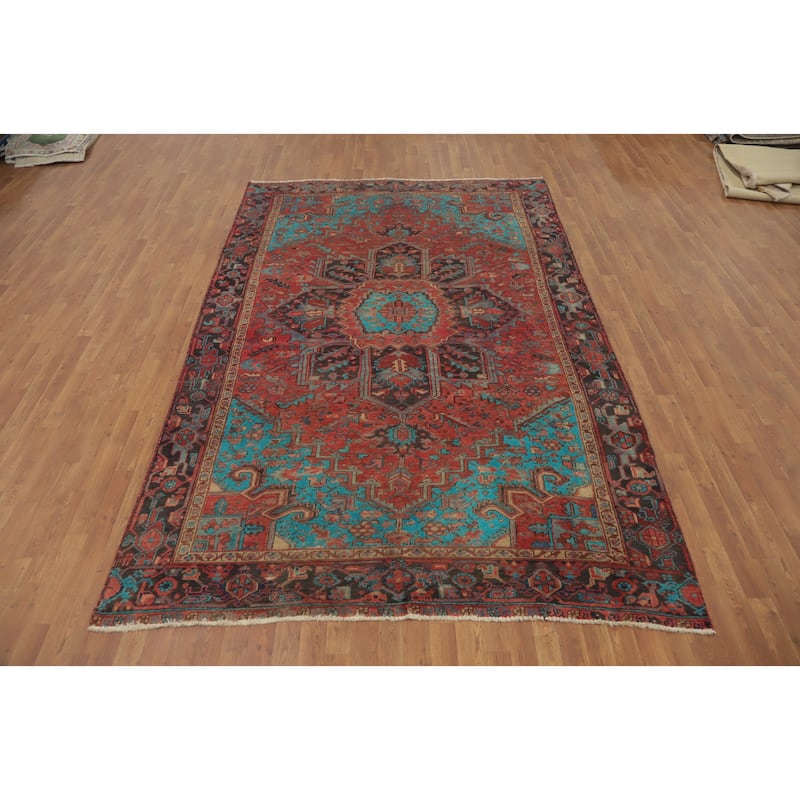 Hand Knotted Oriental 100% Wool Carpet Traditional Medallion Oranges & Rust Heriz Area Rug - 10' 10'' X 6' 10''