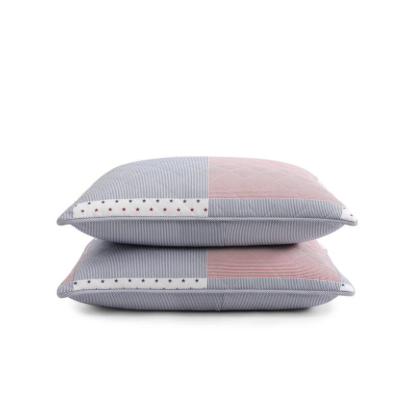 Tommy Hilfiger Ithaca Americana Patchwork Blue Cotton Reversible Quilt Set