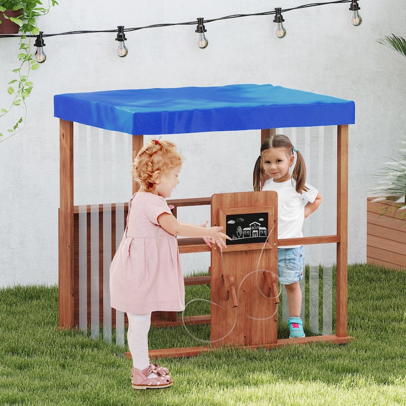 Gymax Kids Gas Station Playhouse w/ Gas Refueling Guns Chalkboards &