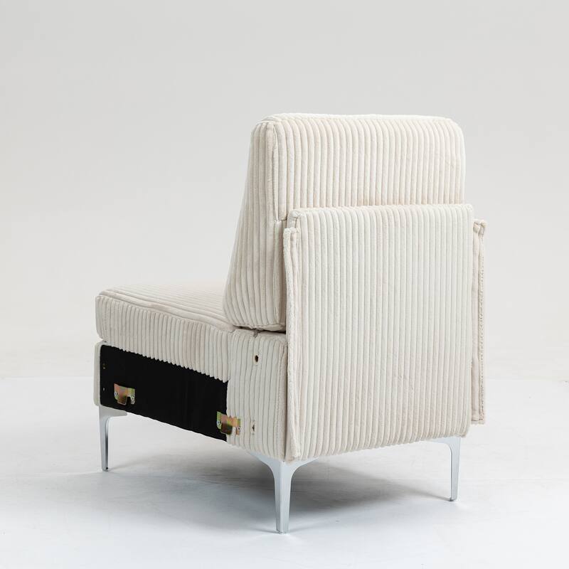 Modern Armless Accent Chair, Corduroy Upholstered Lounge Chair with Metal Legs, Small Single Sofa Chair for Living Room