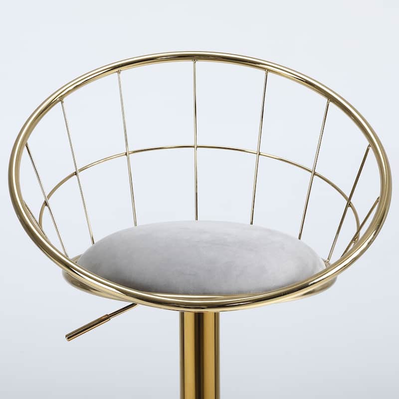 Adjustable Height Swivel Bar Stools Set of 2 with Velvet Padded Seat, Weave Shape Back, Gold Plated Base and Non-slip Pads