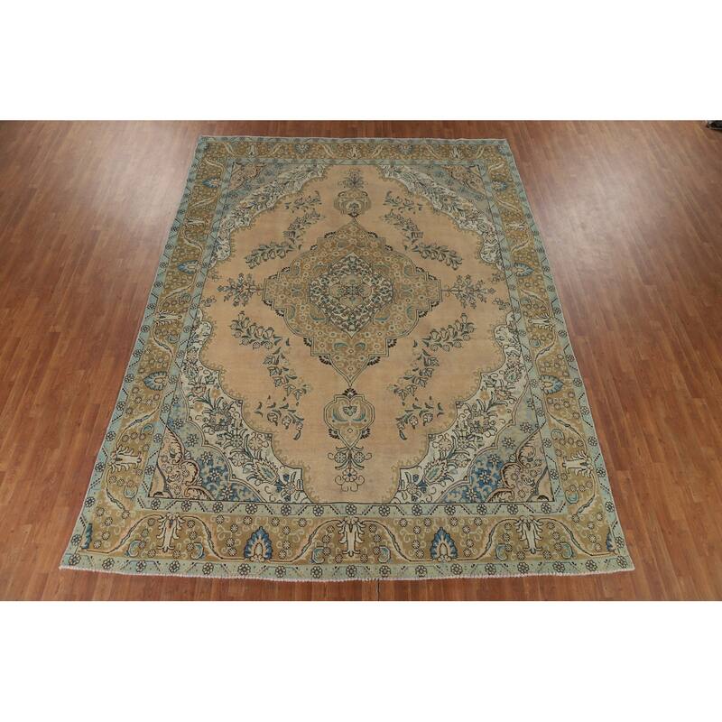 Tabriz Vintage Persian Area Rug Handmade Traditional Peach Wool Carpet - 9'7" x 12'8"