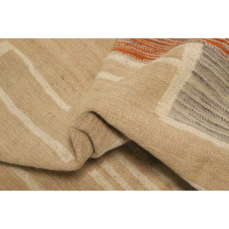 Hand Woven Oriental 100% Wool Carpet Southwestern Tribal Beige & Ivories Kilim Area Rug - 8' 10'' X 5' 8''