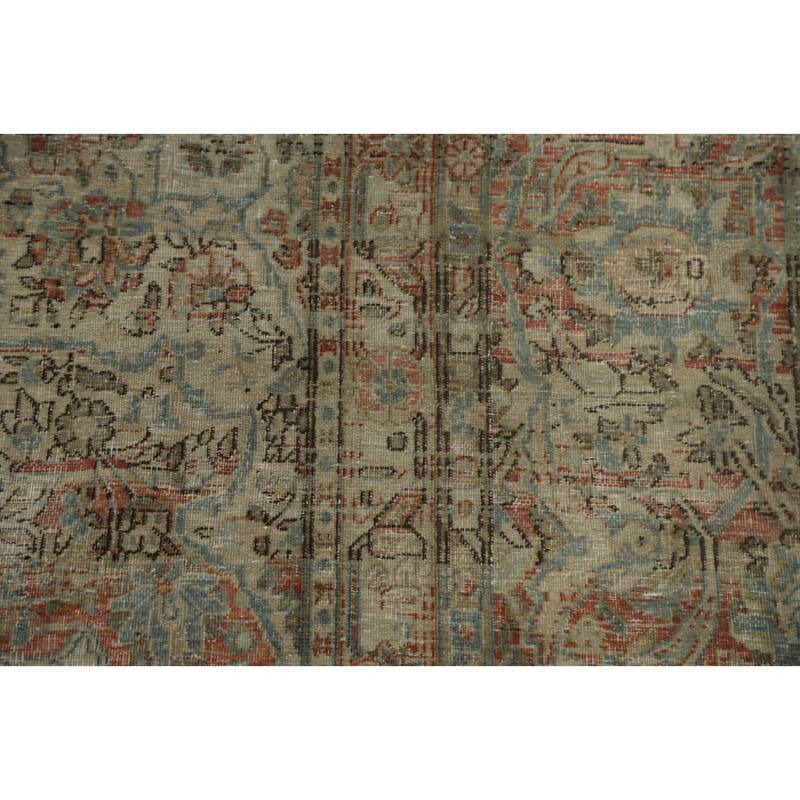 Hand Knotted Oriental 100% Wool Carpet Traditional Floral Navy Blue & Blues Kashan Area Rug - 11' 2'' X 8' 8''