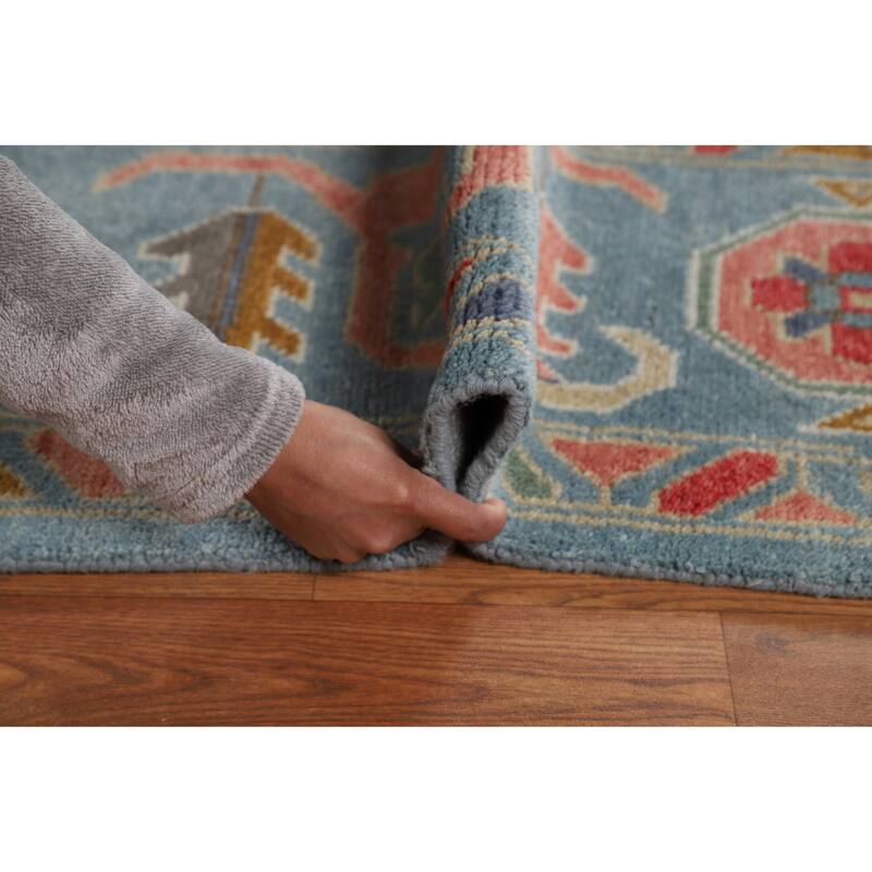 All-Over Blue Oushak Oriental Area Rug Hand-Knotted Wool Carpet - 9'2"x 11'11"