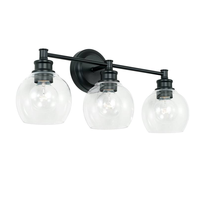 Mid Century Bath/ Vanity Fixture w/ Clear Glass - 3-Light - Matte Black